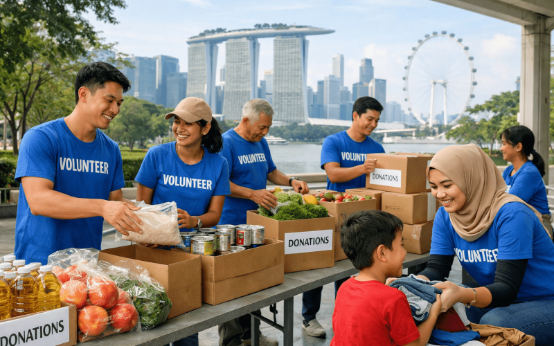 Fazer trabalho voluntário é uma prática bastante comum em Singapura- Imagem: Criação por Inteligência Artificial
