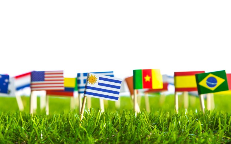 Paper cut of flags on grass for Soccer championship 2014