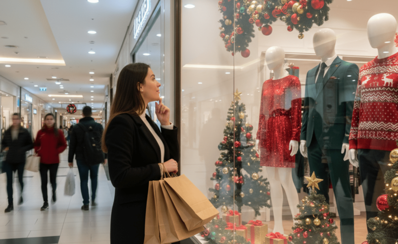 Olhando as vitrines com as cores natalinas - Imagem: Canva